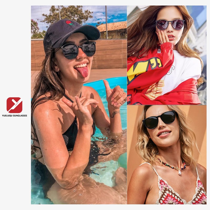 YUELUQU Polarised Retro Round Sunglasses Women Men UV400 Protection Ultralight