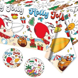 PHOGARY 2pcs Summer Christmas Giant Coloring Poster 70.8x47.2In, Holly Jolly Coloring Table Cloth for Kids Xmas Craft Activities School Classroom Games