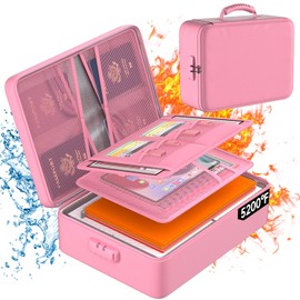 DocSafe 5200°F Document Organizer with Lock,Upgraded Heat Insulated Fireproof＆Waterproof Box 8 Layers File Organizer,Portable Home Travel Safe Storage for Important Documents, Files,Pink (Soft)