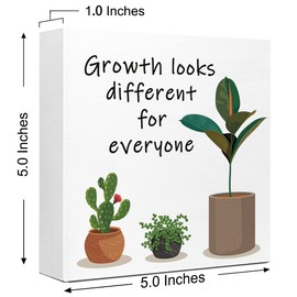 Inspirational Wood Block Sign,Growth Looks Different for Everyone Plant Motivational Wooden Block Sign for Home Bedroom Office Desk Table Decor,Inspirational Cheer Up Gift for Coworker Friend