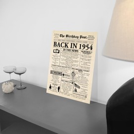 71st Birthday Poster Unframed - Back In 1954 Newspaper - Happy 71st Birthday Gifts for Men Women Vintage Retro Born In 1954, 8x10 Inch Seventy-One Seventy-First Bday Party Decor Decoration