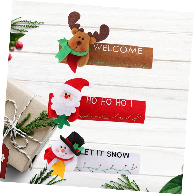 KOMBIUDA 3pcs Christmas Fabric Refrigerator Handle Covers Santa Snowman Elk