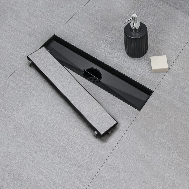 SaniteModar Linear Shower Drain, Black Shower Drain 12 inch with