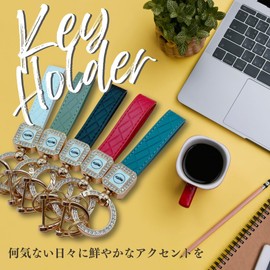 HYmish Key Chain for Cars, Women's, Men's, Metal Fittings, PU Leather, Smart Key, Glitter, 5.3 inches (13.5 cm), Black