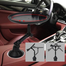OBEST Car Table, One-touch Table, Multi-functional, Drink Tray Mounting Table, Height and Angle Adjustment, 360° Rotation, For In-Car Meals, Anti-Slip, Driver Seat Cup Holder