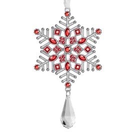 FIHOO Christmas Tree Ornaments – 2024 Rhinestone Snowflake Hanging Pendant of Car Charm Holiday Decorative Keepsake Gift Home Decor (Ruby)