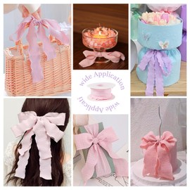 Beadthoven 20 Yards 1.57 Inch Wide Ruffled Ribbons Pastel Pink Purple Polyester Fabric Ribbon Decorative Ribbons for Gift Wrapping DIY Dress Hair Bows Flower Bouquets Wedding Birthday Decorations