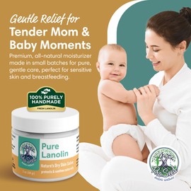 100% Pure Lanolin Cream - Handmade, Unrefined Balm for Dry & Itchy Skin, Cracked Lips, Breastfeeding, Baby Care, Moisture-Rich, Nursing Essentials & Petroleum-Free, Perfect for Hands, Face & Paw Care