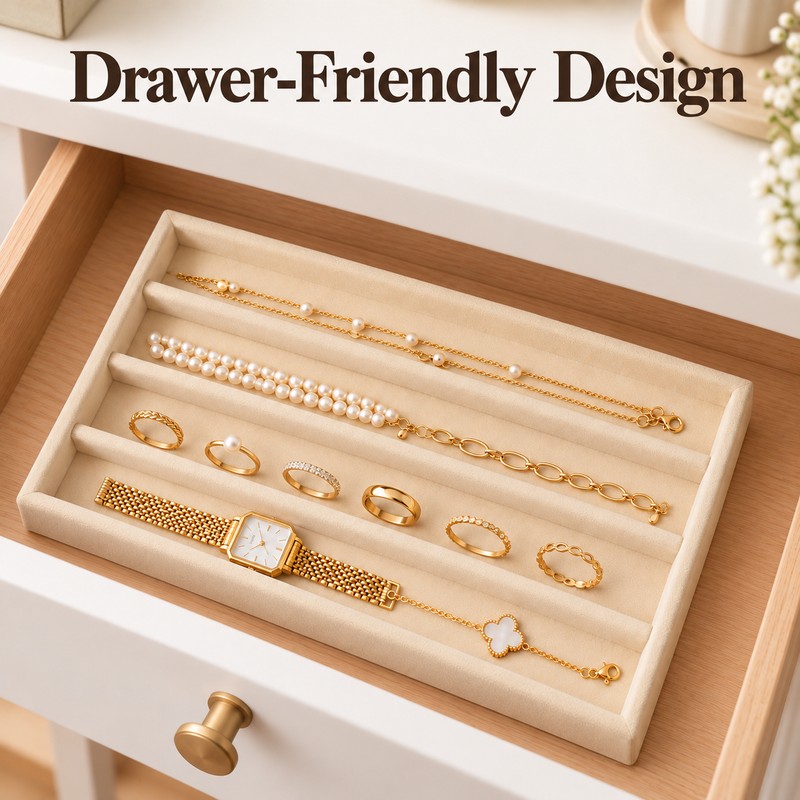 Velvet Jewelry Organizer Tray with Removable Dividers for Rings, Earrings,