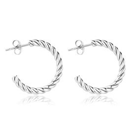 Candyfancy Round Twisted Hoop Rope Click hoop earrings Plated White Gold and Yellow Gold 20mm 25mm 30mm Twisited Chunky Hoop Earrings For Women Stainless Steel