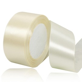Ivory Satin Ribbon 1-1/2 Inches x 25 Yards, Solid Color Fabric Ribbon for Gift Wrapping, Crafts, Hair Bows Making, Wreath, Wedding Party Decoration and Sewing Projects