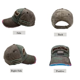 YULOONG Vintage Cotton Baseball Cap Denim Frayed Edge Sunhat Adjustable Unisex