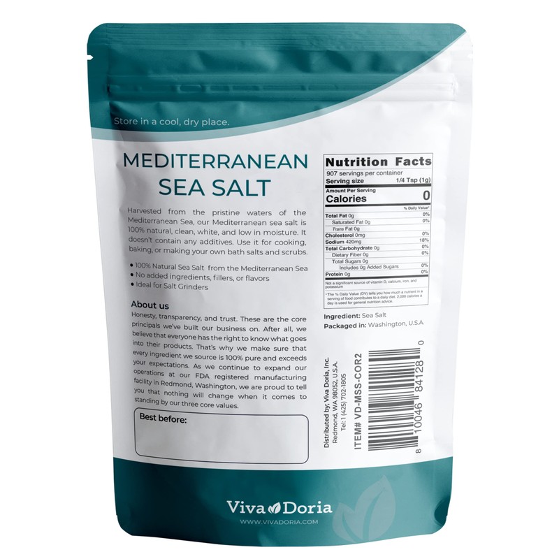 Viva Doria Mediterranean Sea Salt, Coarse Grain, 5 lb