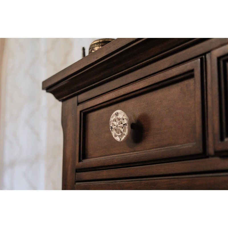 Set of 12 Antique White Cast Iron Nautical Compass Rose