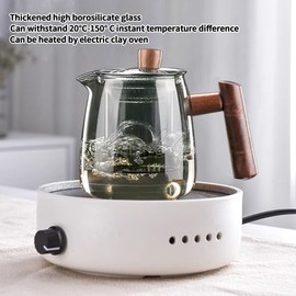 SHUWEICAO Glass Teapot,18.6oz/550ml Glass Tea Kettle With Wooden Handle,Stovetop & Microwave Safe Glass Borosilicate Teapot,Teapot With Infuser