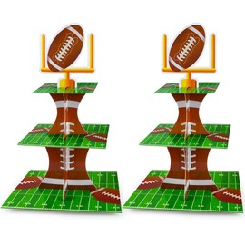 2PCS Football Theme Cupcake Stand 3 Tier Football Field Dessert Tower Football Field Theme Party Decor Applicable to Boys and Girls Teenagers Sport Party Supplies
