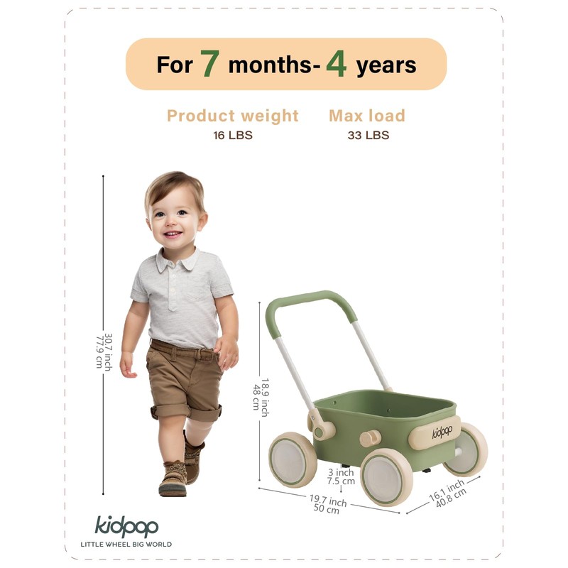 PULA Baby Push Walker with Wheels Toddler Wagon for First