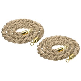 MECCANIXITY Twisted Stanchion Rope 6.6 Ft/2 M, Barrier Rope Twisted Post Ropes with Snap Hooks for Posts Stands Queue Divider Crowd Control, Champagne Golden Pack of 2