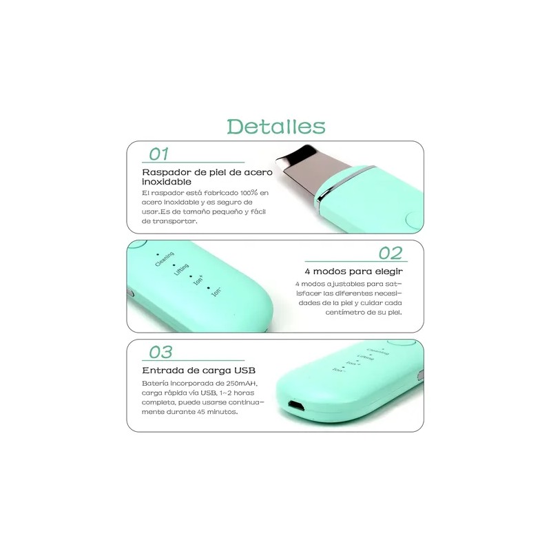 Limpiador Facial Peeling Ultrasónico Portatil Skin Scrubber