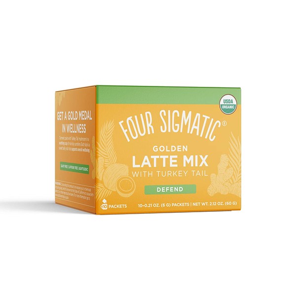Four Sigmatic Golden Latte, Organic Instant Golden Latte with Shiitake Mushroom, Turmeric & Coconot Milk Powder, Supports Healthy Skin & Stress, Decaf + No Dairy, 10 Count