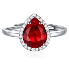 ChicSilver 9mm Pear Cut Teardrop Birthstone Promise Ring for Her, 925 Sterling Silver Simulated Red Garnet Gemstone Anniversary Wedding Engagement Band Rings for Women January Birthstone Jewelry