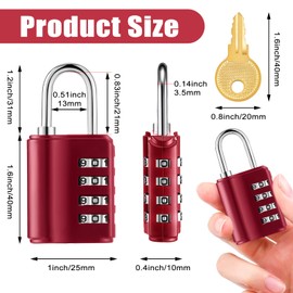 Kenning 10 Pcs Combination Padlock 4 Digit Combination Lock with Keys Locker Resetable Security Outdoor Waterproof Gate Lock for School Sports Gym Locker Employee Fence Case (Red)