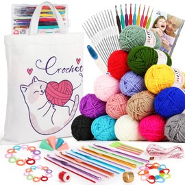 Aeelike Crochet Kits for Beginners Adults, Beginners Crochet Kit for Kids & Adults, 93Pcs Crochet Set-Professional Knitting Crochet Starter Kit with Instructions, 15x25g Yarn, Crochet Hooks Set & More
