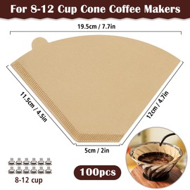 100 Count #4 Cone Coffee Filters 8-12 Cup, Natural Coffee Filters 4 Cone Paper fits for Pour Over and Drip Coffee Maker, Unbleached, Chlorine Free