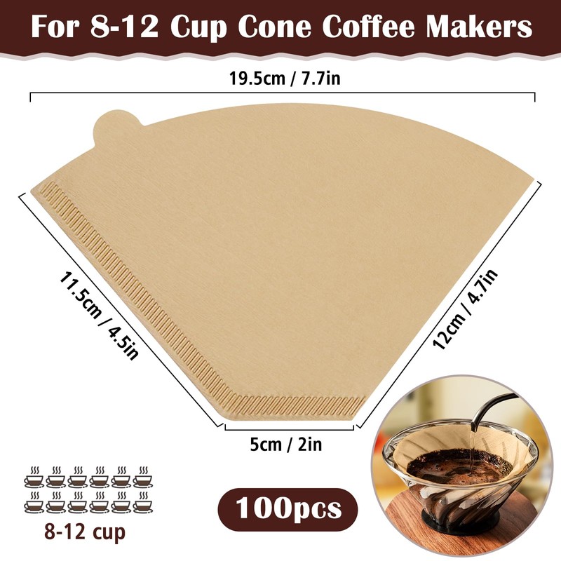 100 Count #4 Cone Coffee Filters 8-12 Cup, Natural Coffee