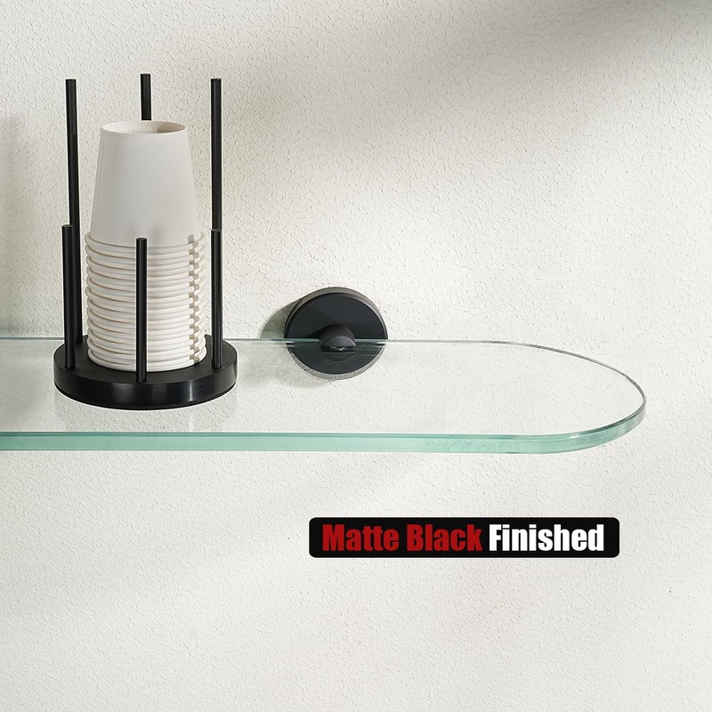JQK Bathroom Glass Shelf Black, Tempered Glass Shower Storage 20