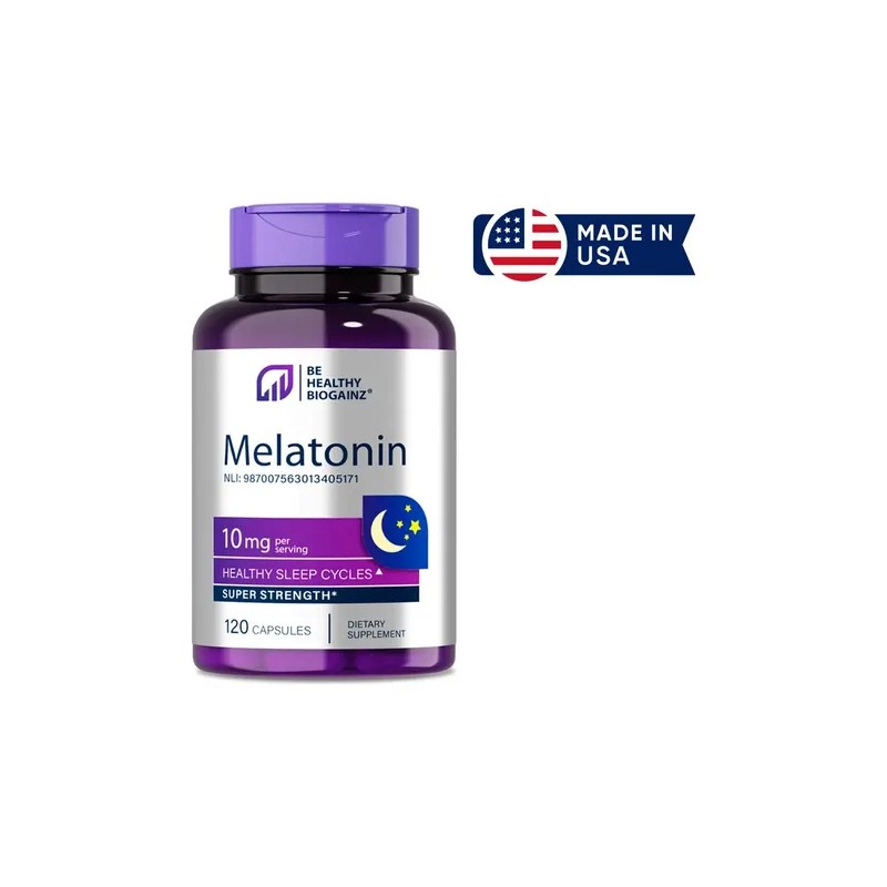 Biogainz Melatonina Suplemento Energía Cápsulas Sin Sabor 120 Unidades
