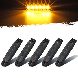 Partsam 5Pcs 3.8" Thin Amber 6 LED Side Marker Clearance Lights Indicators for 12V Trucks Trailers Lorry Van Bus Pickup, Smoked Lens, Sealed Waterproof