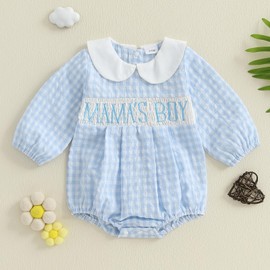 KKCVMOMOQ Newborn Baby Boy Summer fall Clothes Mamas Boy Bubble Romper Smocked Clothes Infant Bodysuit Long Sleeve Onesie (Mamas Boy-Blue, 0-3 Months)