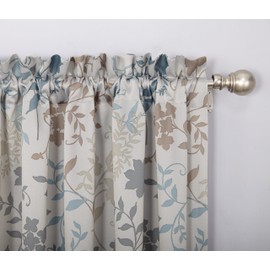 Sun Zero Kara Floral Print Energy Efficient Rod Pocket Curtain Panel, 54" x 63", Stone