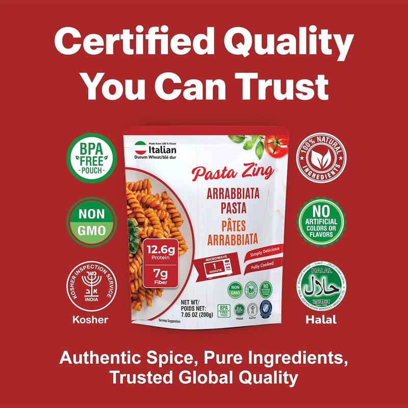 Pasta Zing Arrabbiata Pasta, Spicy Italian Al-Dente Fusilli, Ready in