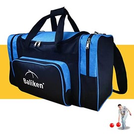 WALIKEN Deluxe Double Tote Bowling Bags - Holds Two Bowling One Pair of Bowling Shoes Up to Mens 16 Shoes and One Pair Up to Mens 13 Shoes (Blue)