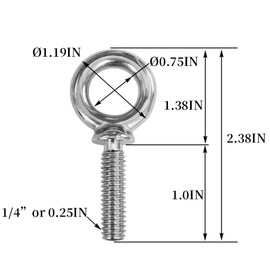 ANPTGHT 1/4"-20 x 1 UNC Lifting Shoulder Eye Bolts, Marine Grade 304 Stainless Steel Threaded Nut Fastener(20 Pcs)