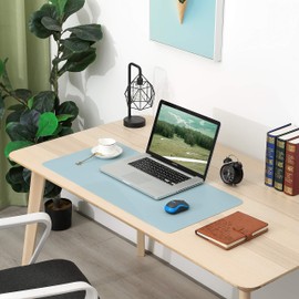 ARNTY Leather Desk Mat, Large Laptop Table Mat, Desk Mat, Ultra Thin Desk Mat Made of PU Leather, Desk Mat for Office or Home Area (Blue and Grey, 60 x 35 cm)