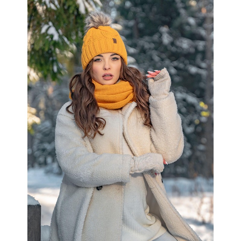 VIVISENCE 7014 Women's Bobble Hat Winter Warm Thick Patterned Made