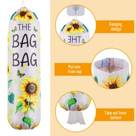 Plastic Bag Holder, Sunflower Kitchen Dispenser Holders Reusable Washable Trash Garbage Bag Holder with Drawstring Closure for Home Kitchen Pantry Groceries Store Decor