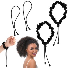 COMNICO Satin Hair Scrunchies, 4 Pcs Adjustable Hair Bands Silk Hair Tie Afro Puff Ponytail Holders No Slip Hairband Hair Accessories for Women Girls Thick Curly Hair