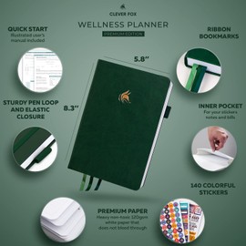 Clever Fox Wellness Planner - Weekly & Daily Health and Wellness Log, Food Journal & Meal Planner Diary for Calorie Counting, Notebook for Medical Condition Tracking, A5-Sized - Forest Green