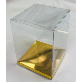 Durapak Supplies 72 PCS 5 x 5 x 7 w/Gold Card Bottom, Clear Plastic PVC Boxes for Party Favor Wedding Favor, retail products packaging and display