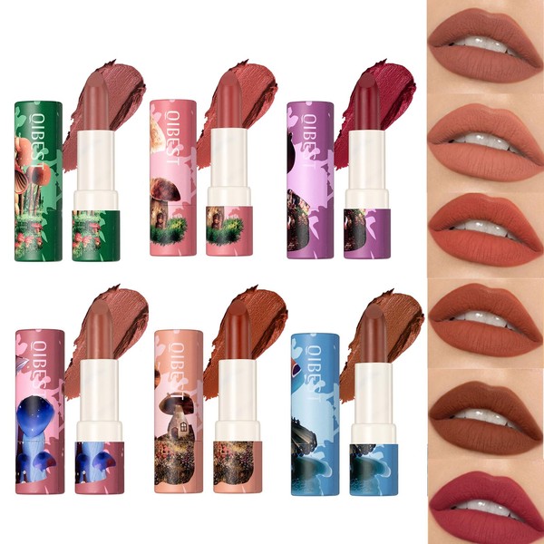 6 Colours Fun Mushroom House Lipstick Set, Matte Velvet Mat, Not Easy to Remove, Moisturising and Long-Lasting Lipstick