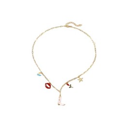 Stocking Stuffers Gifts for Women Charm Necklace for Women Gold Paperclip Chain Necklace Cherry Strawberry Pearl Coin Flower Bow Boot Conch Shell Necklace Colorful Fruit Choker Trendy Stuff