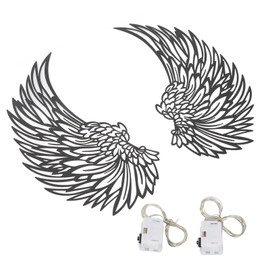 Angel Wings Metal Wall Art Indoor Outdoor Hanging Metal Angel Wings Wall Decor with LED Lights for Home Bedroom Living Room Garden Office