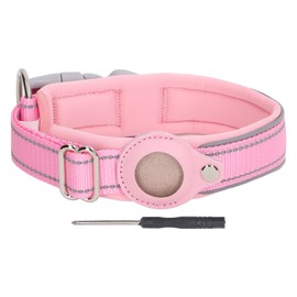 Pet Tracking Collar Locator Training Pet Collar Soft Polyester Adjustable Stylish Pet Collar for Dogs Cats Pink M