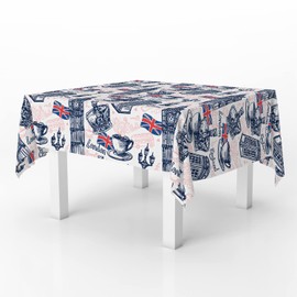 Xtremepads London Sketch Telephone Pattern Pattern - Rectangle Oblong Linen Tablecloth, 60" x 102" inches Washable Decorative Table Cloth