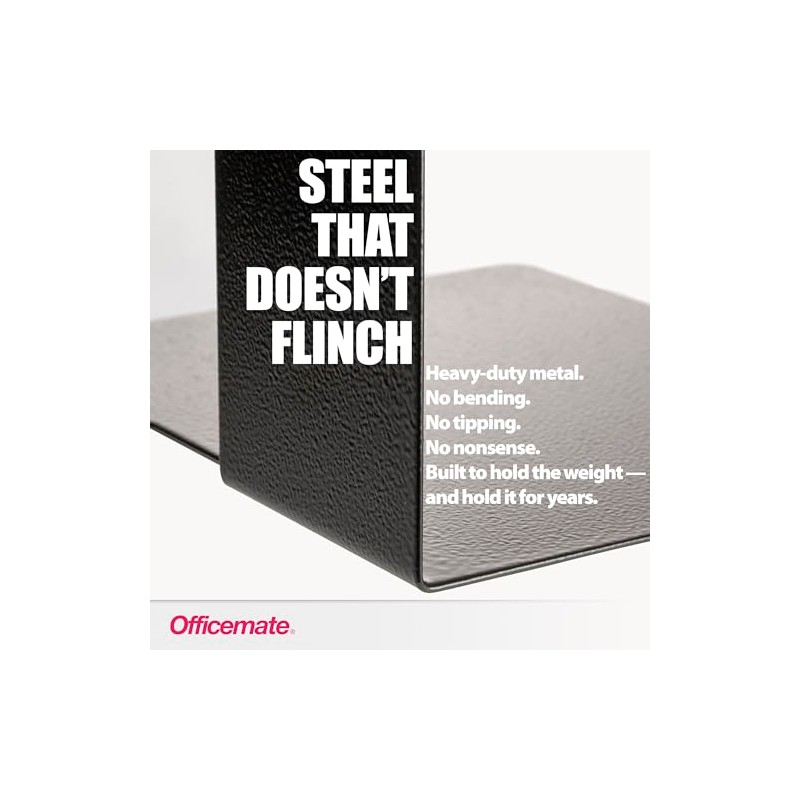 Officemate Bookends, Heavy Weighted 10" Steel, Black (93182)