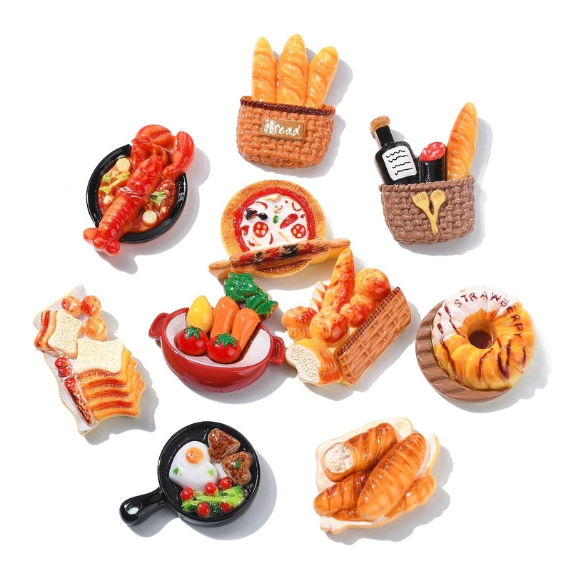 Ipotkitt 60pcs 12 Styles Baking Theme Resin Cabochons Bread Vegetable